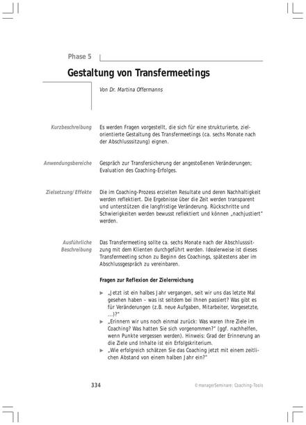 Tool  Coaching-Tool: Gestaltung von Transfermeetings