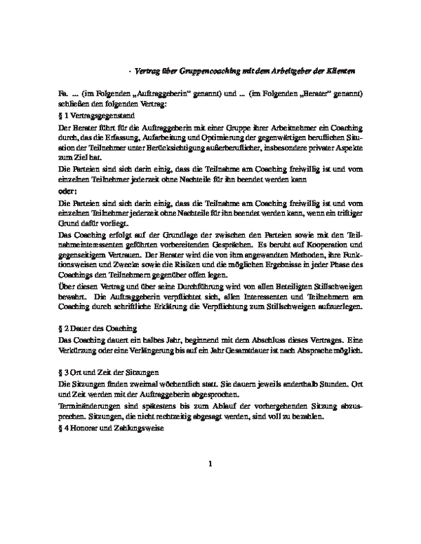 Vertrag über Ein Gruppencoaching