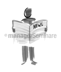 Zeichnung: Mensch mit Zeitung, stehend