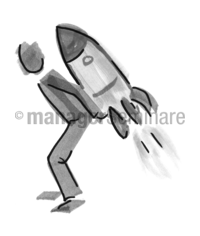 Zeichnung: Mensch mit Rakete