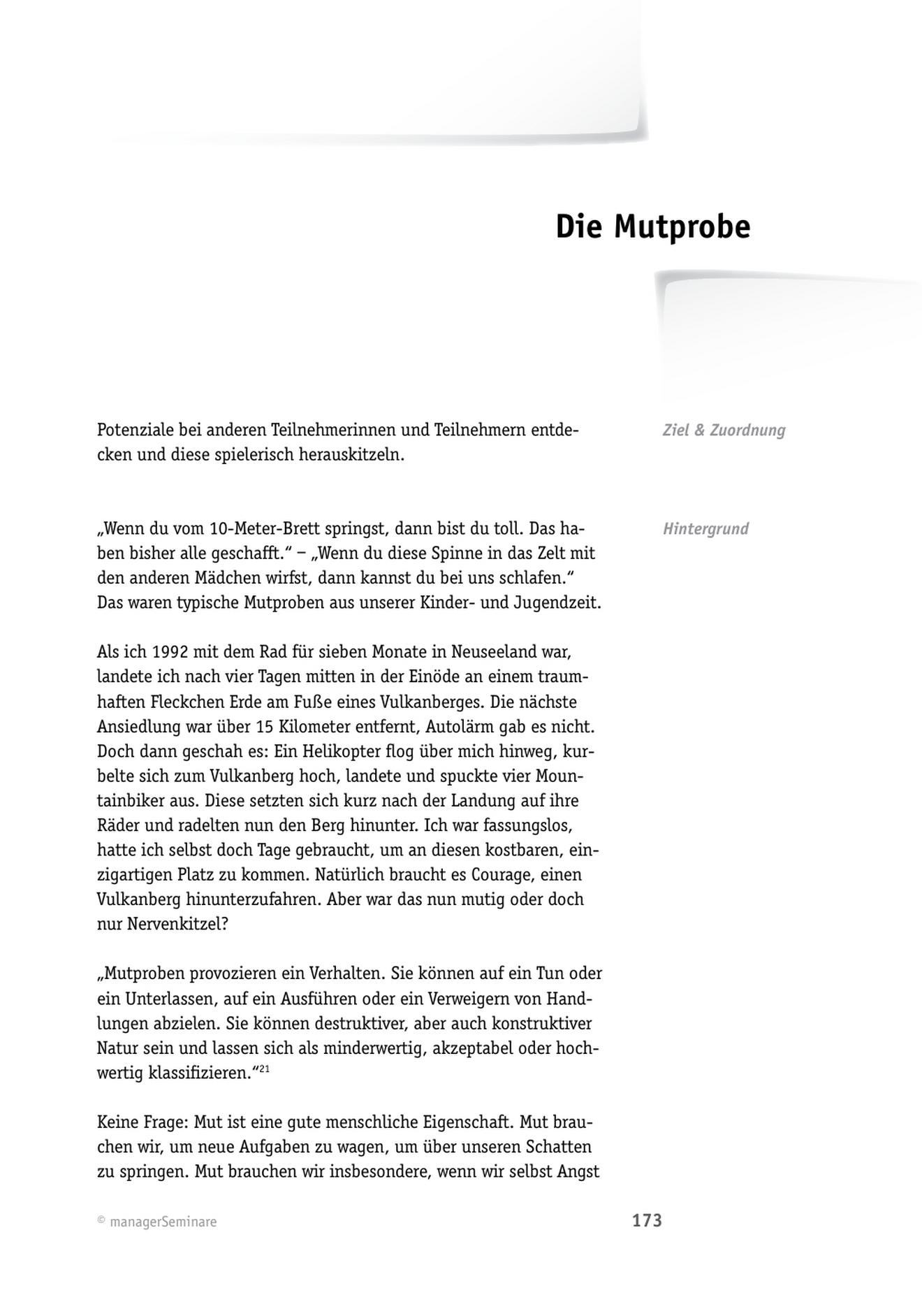 Trainingsmethode Die Mutprobe