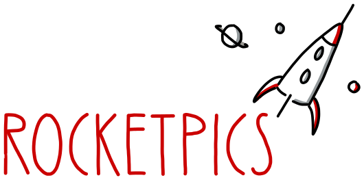 Logo Rocketpics mit startender Rakete