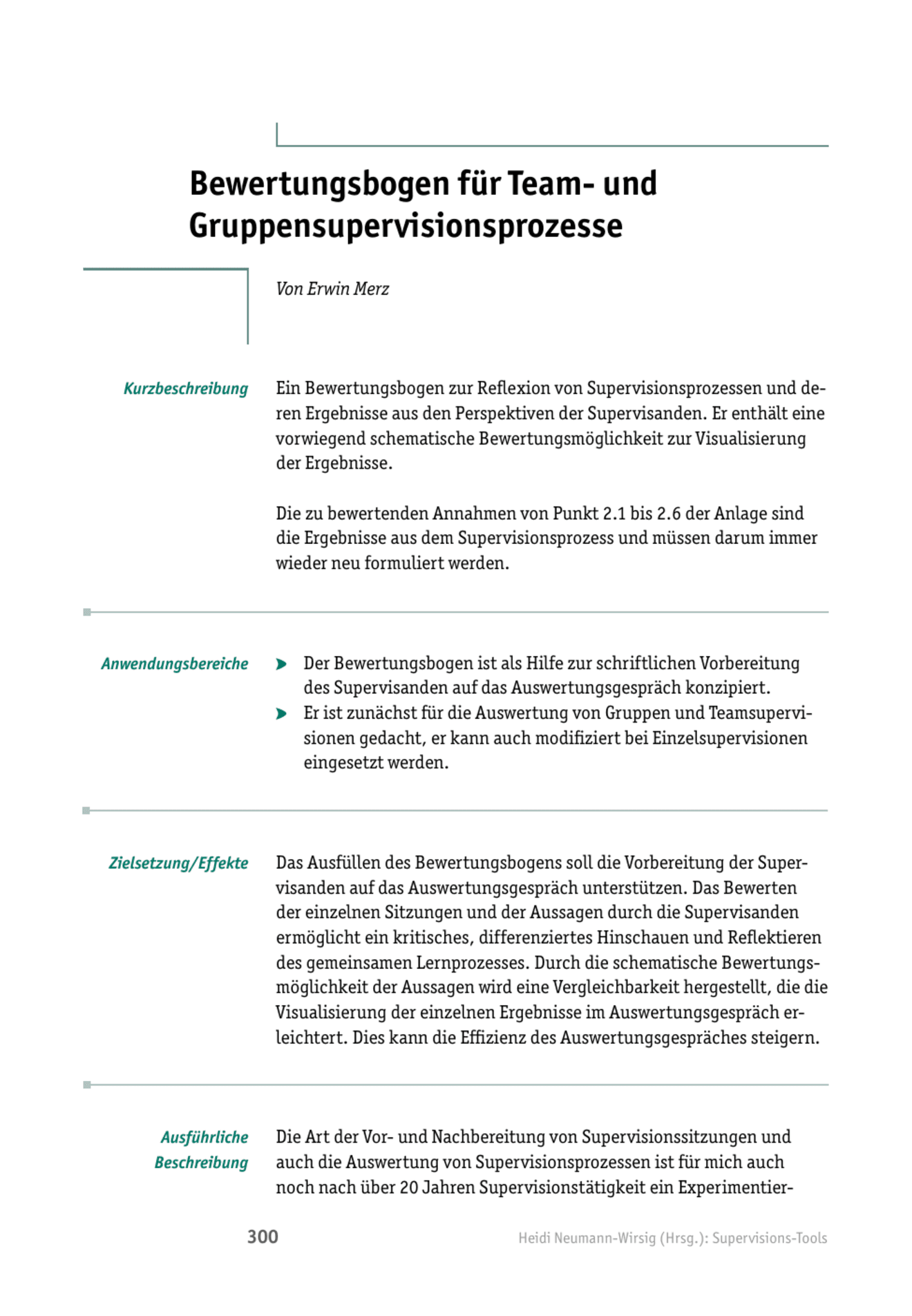 Tool  Bewertungsbogen für Team- und Gruppensupervisionsprozesse