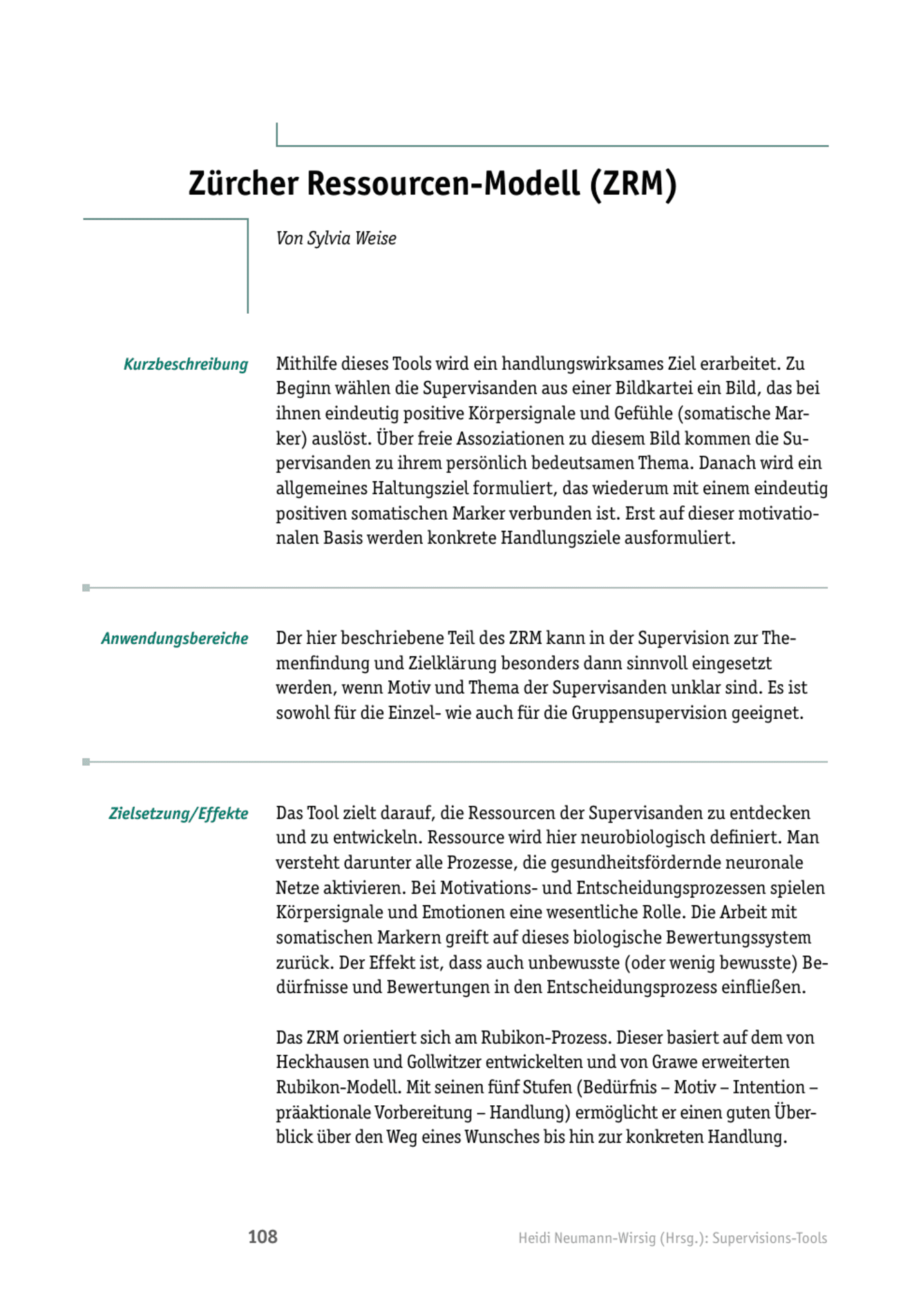Tool  Supervisions-Tool: Zürcher-Ressourcen-Modell