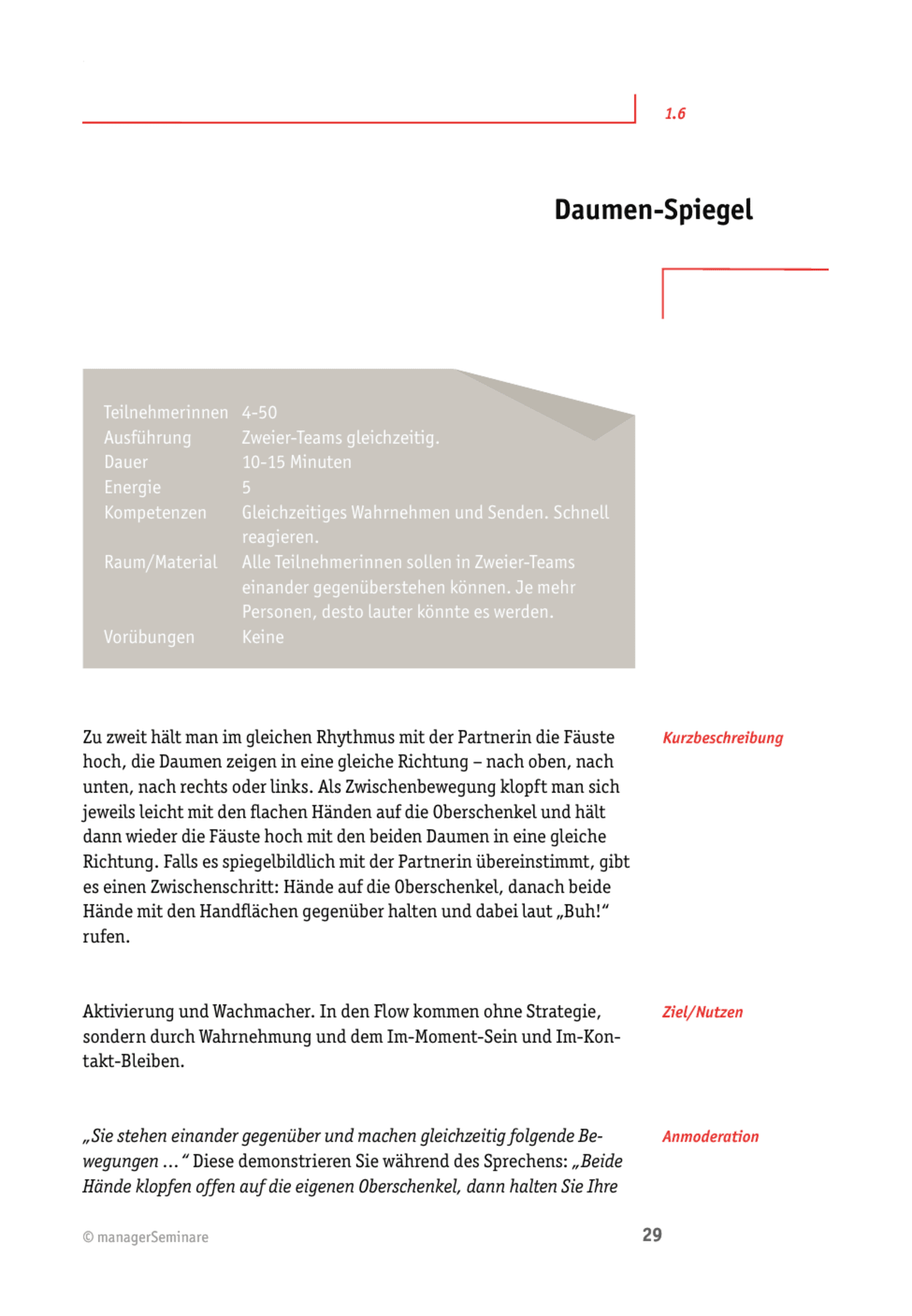 Tool  Teamübung: Daumen-Spiegel