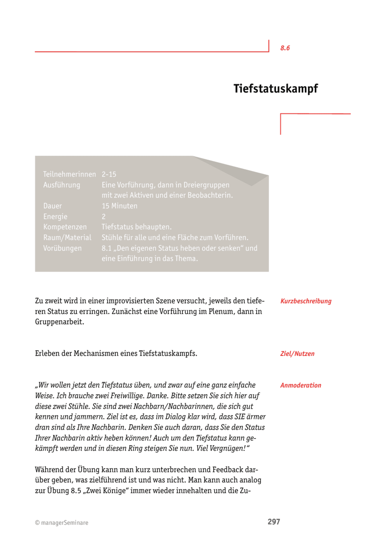 Tool  Teamübung: Tiefstatuskampf