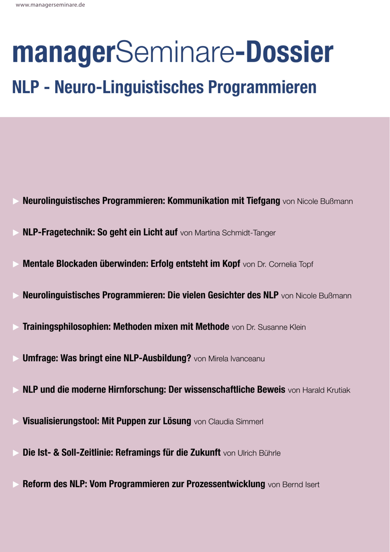 Dossier NLP - Neurolinguistisches Programmieren