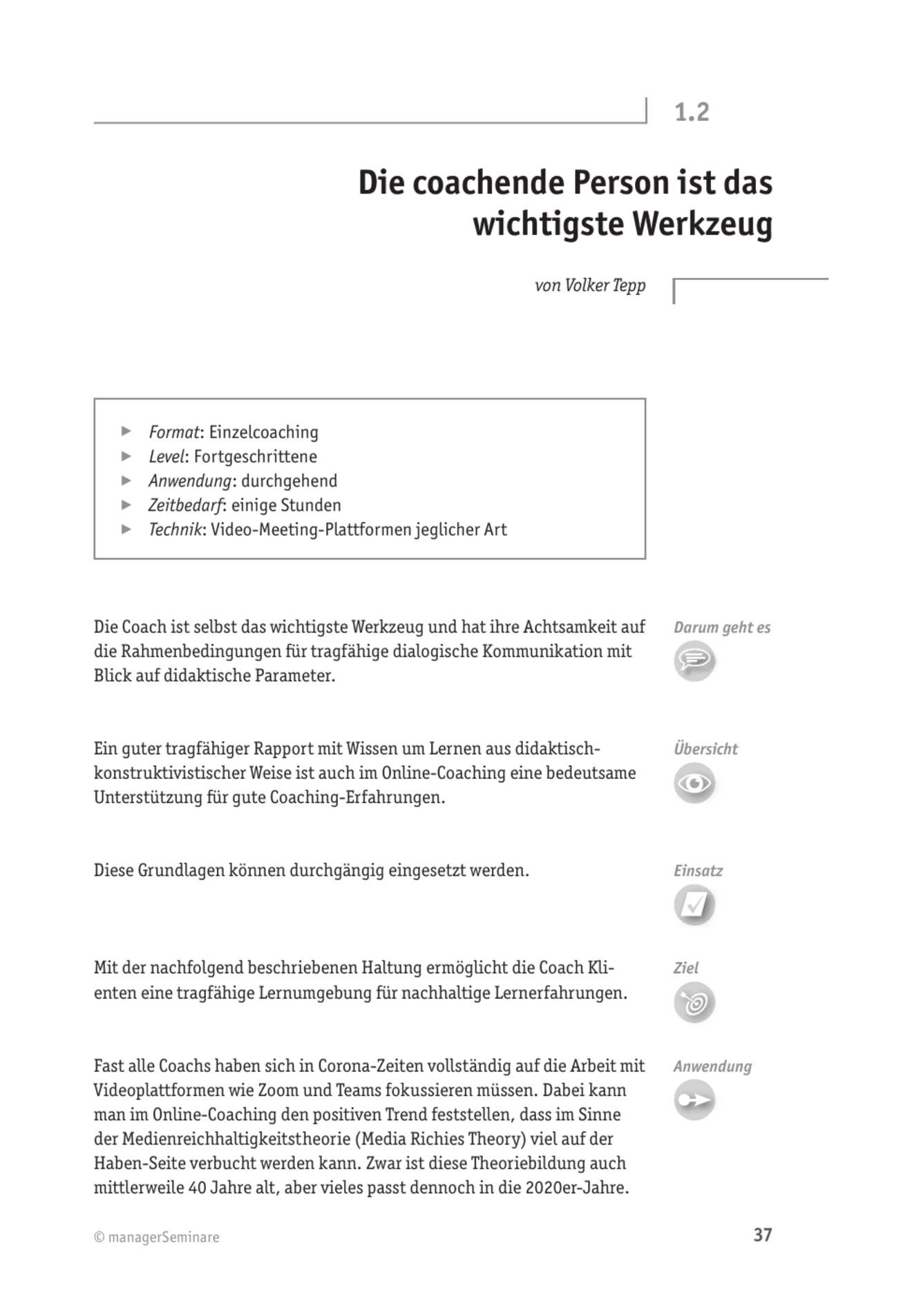 Tool  Online-Coaching: Die coachende Person ist das wichtigste Werkzeug