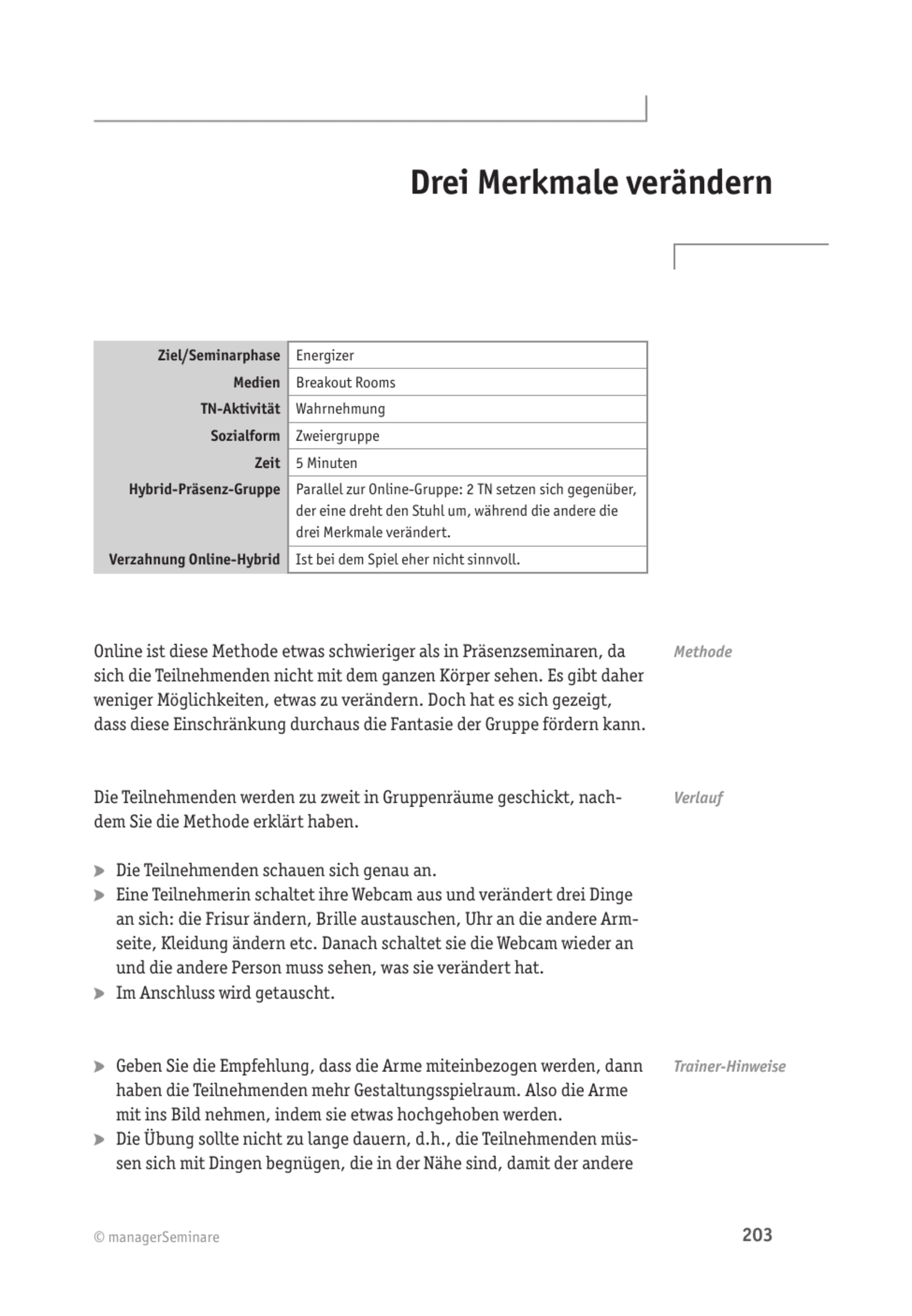 Tool  Online-Seminartool: Drei Merkmale verändern