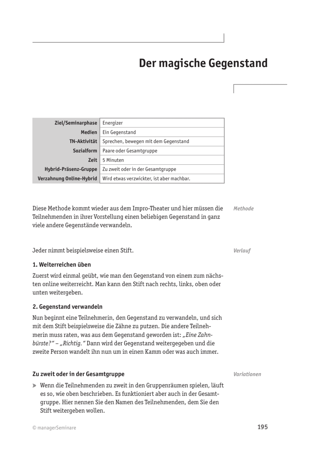 Tool  Online-Seminartool: Der magische Gegenstand