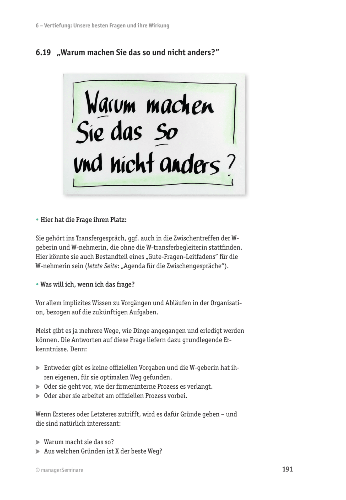 Tool  Wissenstransfer-Frage: Warum machen Sie das so und nicht anders?