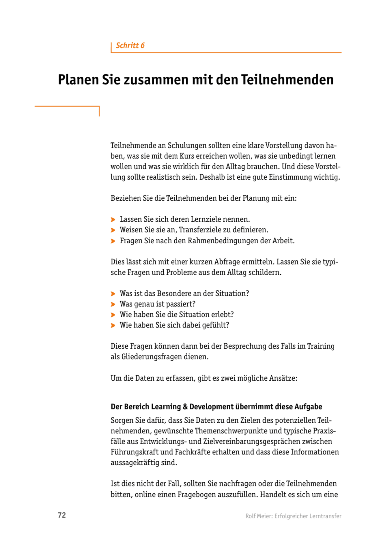 Lerntransfer-Methode: Planen Sie zusammen mit den Teilnehmenden