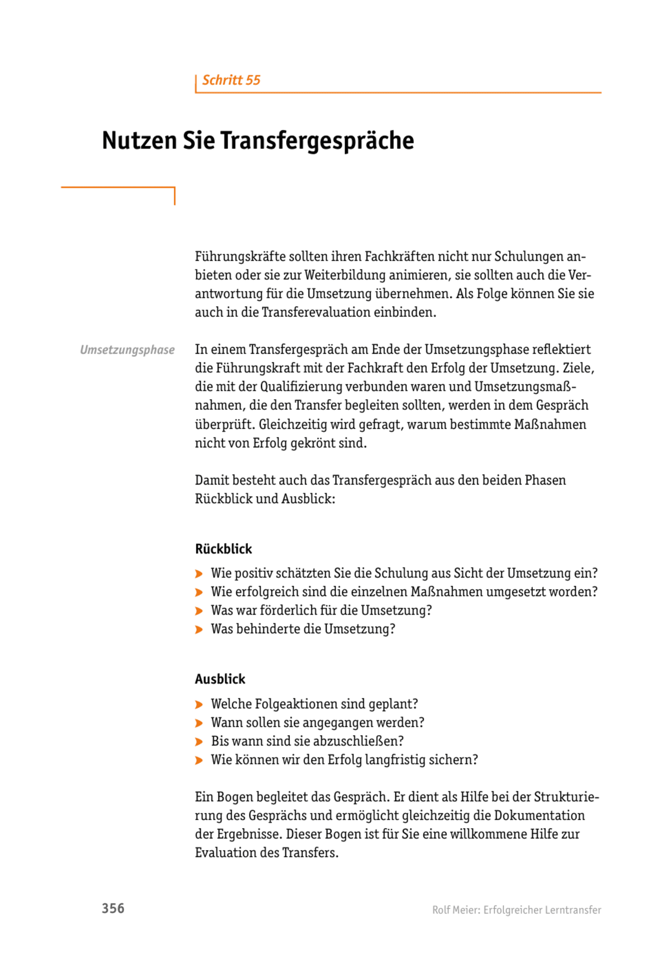 Tool  Lerntransfer-Methode: Nutzen Sie Transfergespräche