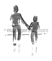 Zeichnung Mensch und Kind, Hand in Hand
