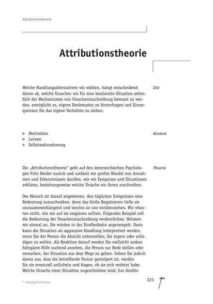 Tool  Attributionstheorie: Erläuterung und Übung