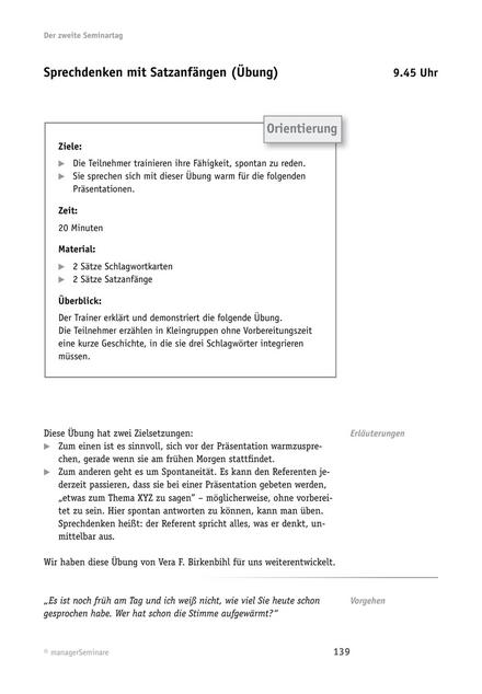 Präsentations-Übung: Sprechdenken mit Satzanfängen