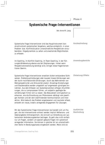 Tool  Coaching-Tool: Systemische Frage-Interventionen
