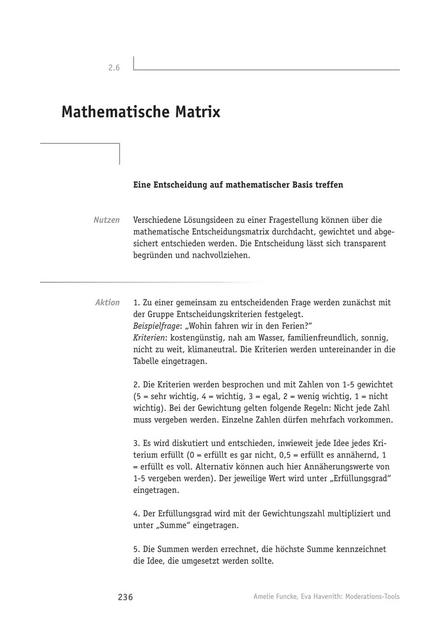 Tool  Moderations-Tool: Mathematische Matrix
