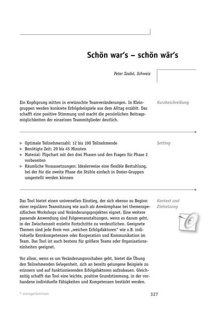 zum Tool: Solution-Tool: Schön war's - schön wär's