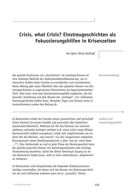 Tool  Coaching-Tool: Crisis, what Crisis?