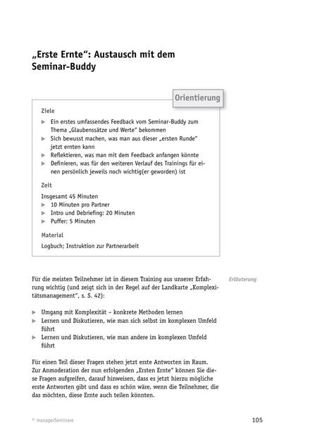 zum Tool: Komplexitäts-Tool: Erste Ernte - Austausch mit dem Seminar-Buddy