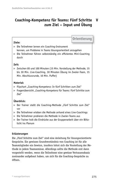 Tool  Coaching-Kompetenz für Teams: Fünf Schritte zum Ziel - Theorie und Übung
