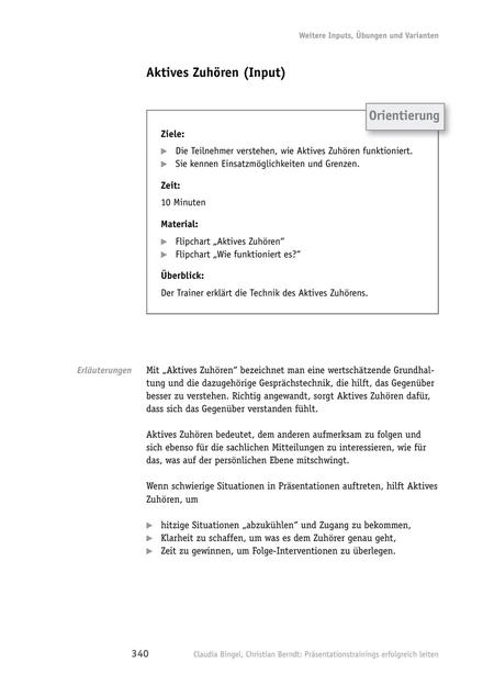 Tool  Präsentations-Training: Aktives Zuhören - Input und Übung