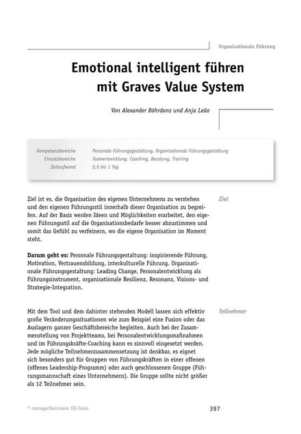 zum Tool: EQ-Tool: Emotional intelligent führen mit Graves Value System