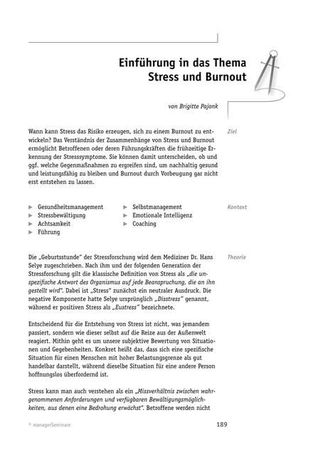 Tool  Stresstheorie: Einführung in das Thema Stress und Burnout