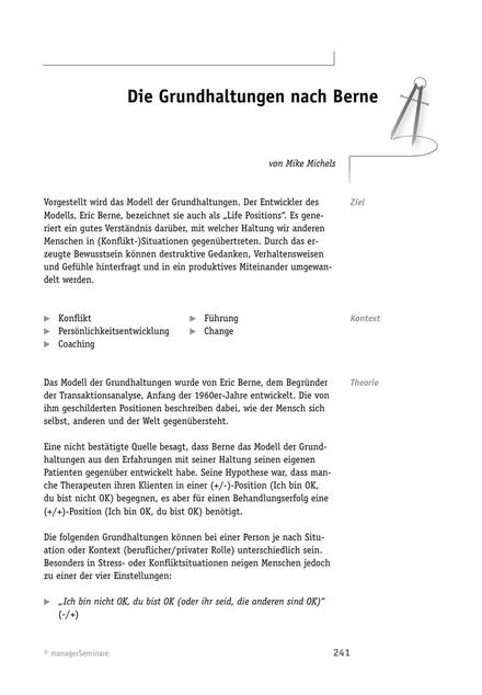 Tool  Konfliktklärung: Die Grundhaltungen nach Berne