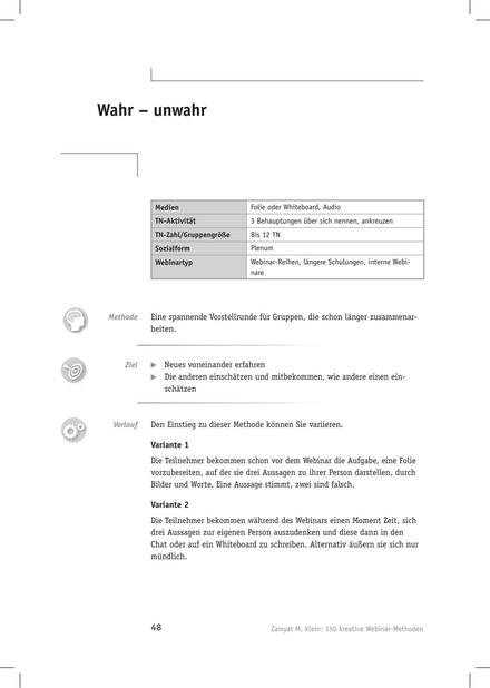 Tool  Webinar-Methode: Wahr – unwahr