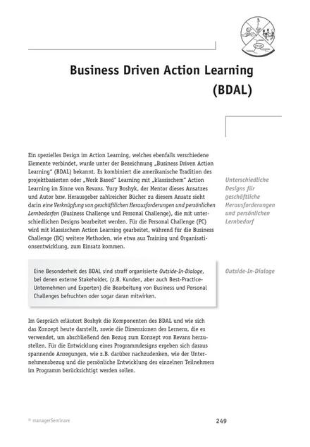 Tool  Business Driven Action Learning (BDAL)