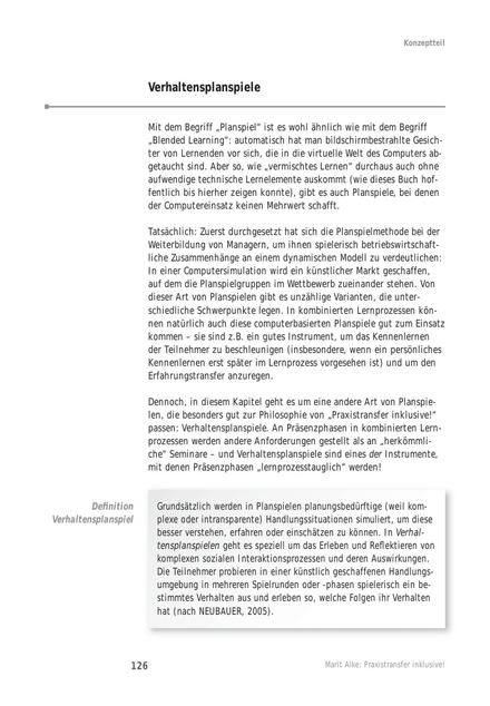 Tool  Methoden für den Lerntransfer: Verhaltensplanspiele